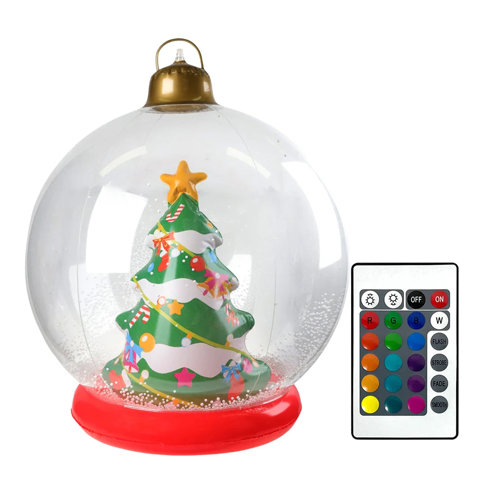 60CM PVC Inflatable Christmas Ball Giant Inflatable Christmas Balls with RGB Light W/ Remote Christmas Decorations Ball Sets