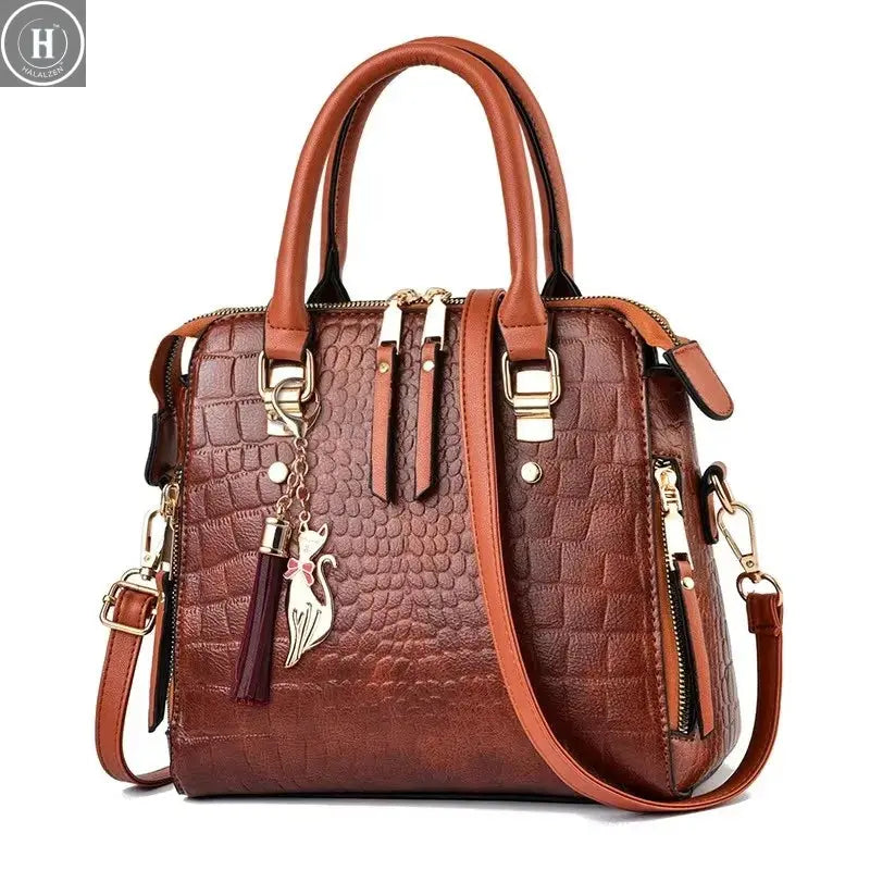 2022 Retro Alligator Women Luxury PU Leather Handbags Female Tassel Designer Shoulder Messenger Bags Casual Ladies Tote Bolsas HALALZEN