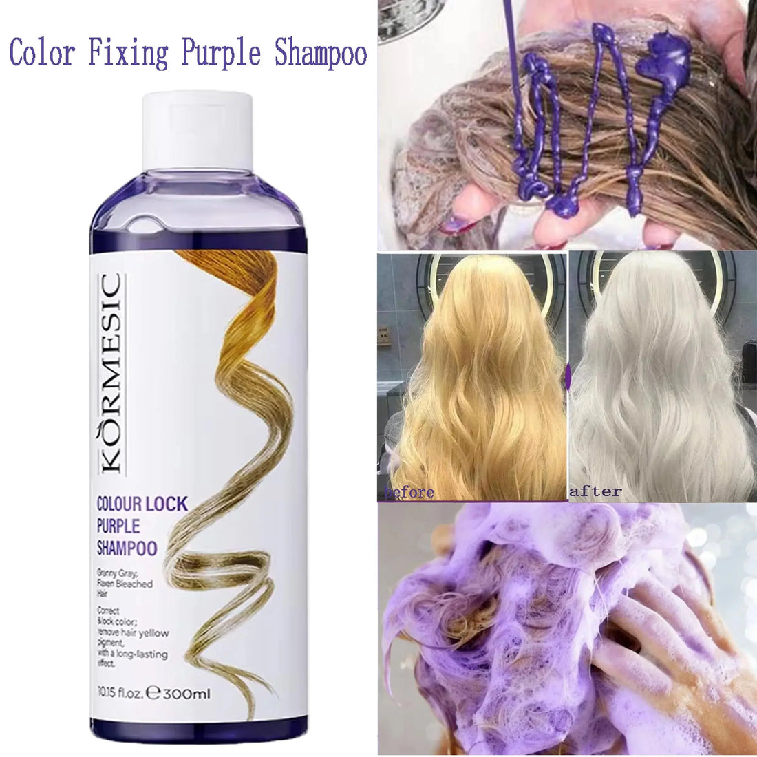 300Ml Color Fixing Purple Shampoo Lock Color Cover Gray Hair Fade Yellow After Bleach Hair Dye Long Lasting Non-irritating Care HALALZEN