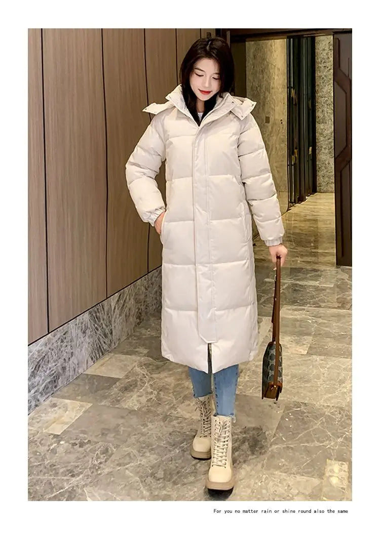 Long Down Jacket Women Waterproof Hooded Coat 2024 Winter New Loose Girls' Jacket Multi-Color Thick Windbrake Down Coat