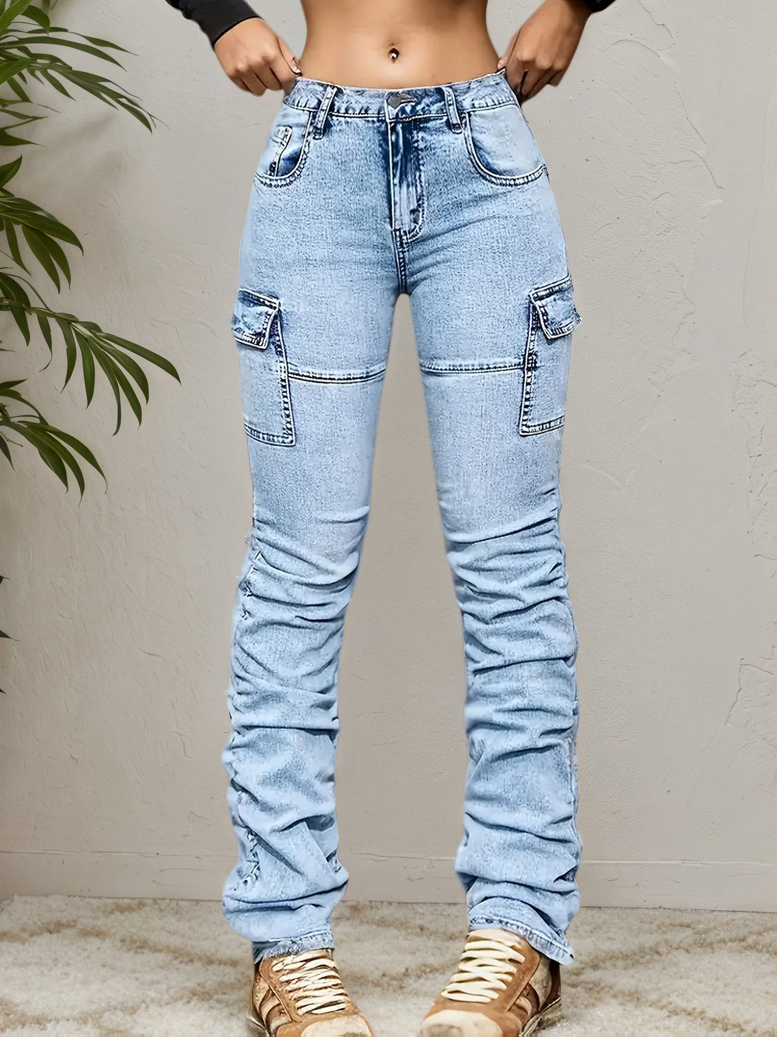 2025 women's casual high waisted jeans, elastic cotton blend, machine washable, comfortable fit, suitable for all seasons