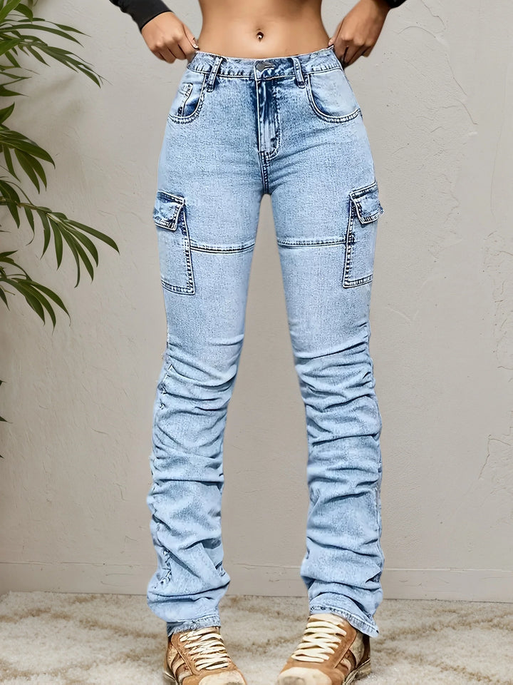 2025 women's casual high waisted jeans, elastic cotton blend, machine washable, comfortable fit, suitable for all seasons