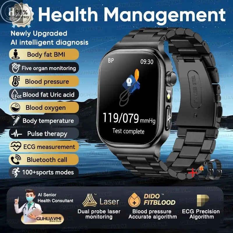 2026 New ECG+PPG Accurate Measurement Health Smart Watch Uric Acid BP Five Organ Blood Lipids HD Call Smart Watchs For Men Women HALALZEN