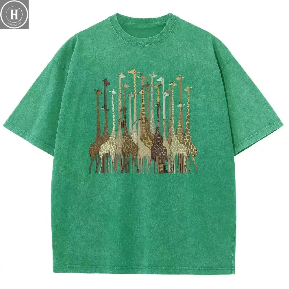 100% Cotton Women's T-Shirt High Quality Soft Cartoon Funny Giraffe Print T-Shirt Custom T-Shirt Daily Wear Clothing HALALZEN