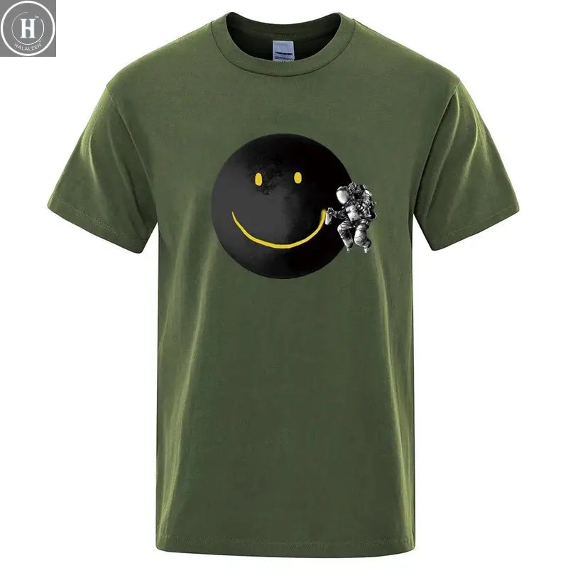 Summer Men's T-shirt High Quality 100% Cotton Funny Spaceman Printing Casual Loose O-neck Men Short Sleeve T-shirt Male Tee Tops HALALZEN