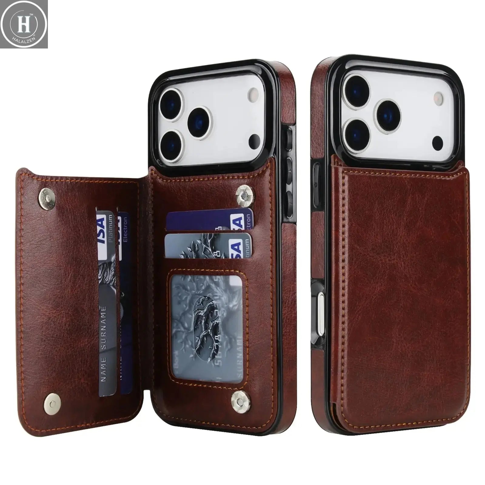 for iPhone Air 17 Pro Max Wallet Case with Card Holder,Faux Leather Kickstand,Double Magnetic Clasp and Durable Shockproof Cover Halalzen UK
