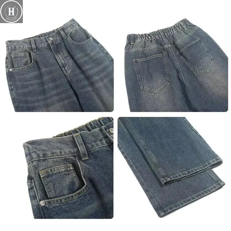 Summer Men Denim Jeans Male Wash Straight Wide Leg Baggy Loose Trousers New Fashion High Street Hot Sale Casual Trousers Halalzen UK