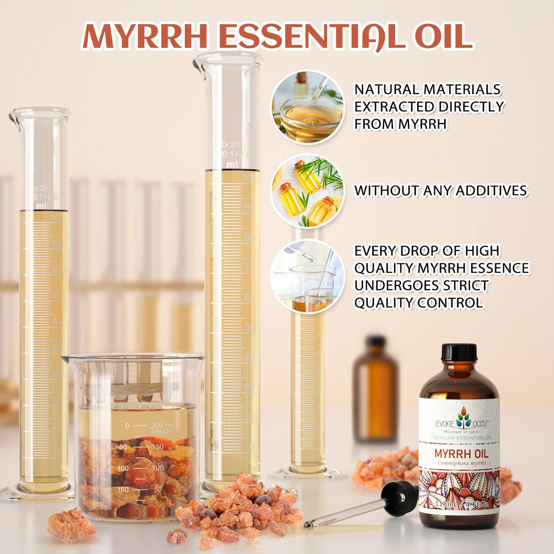 EVOKE OCCU Myrrh Essential Oils, 118ML/4 Fl.Oz. Pure Myrrh Oil for Body Relief Skin Care Humidifier Massage Candle Soap Making HALALZEN
