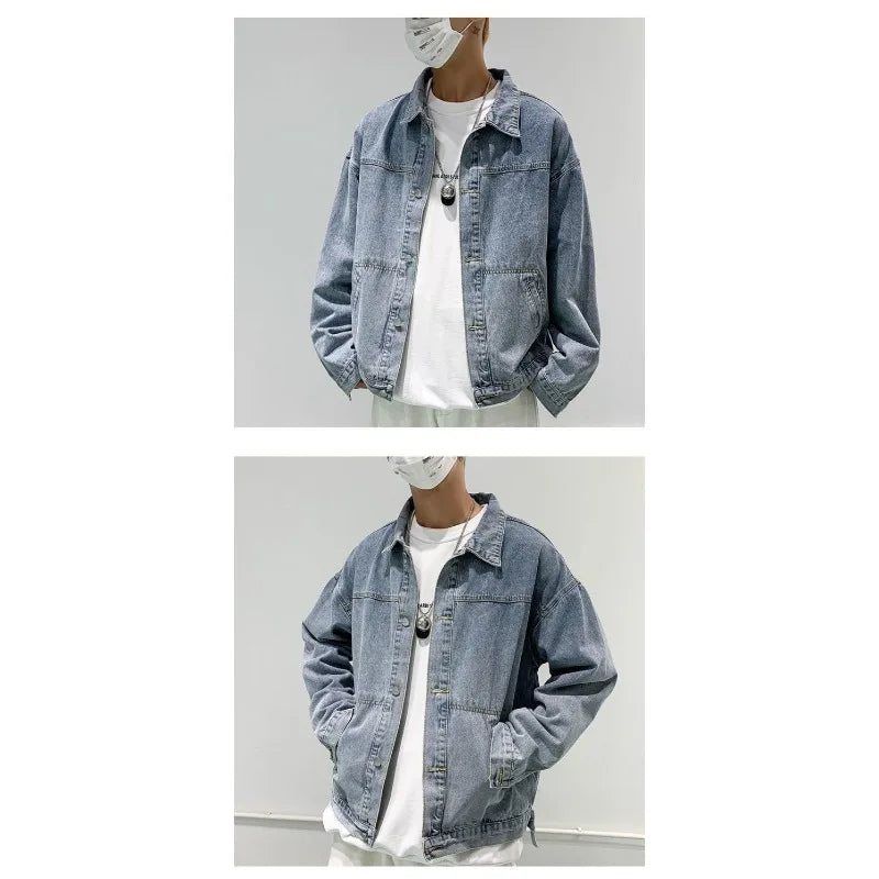 American Men's Loose Trendy Versatile Casual Workwear Coats Fashion Cardigan Retro Denim Jacket Top