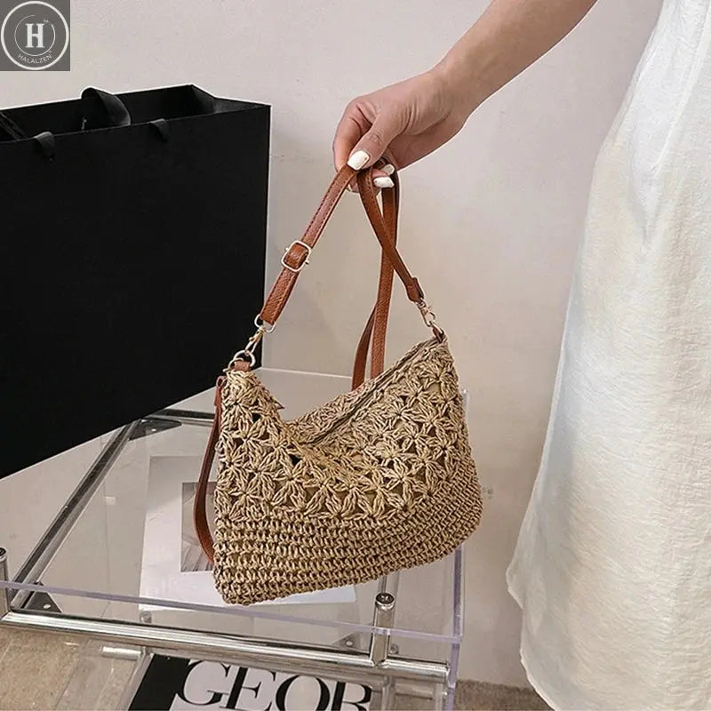 Straw Crossbody Bags for Women Summer Woven Shoulder Bag Purse Raffia Beach Wristlet Crochet Handbag Purse for Women HALALZEN