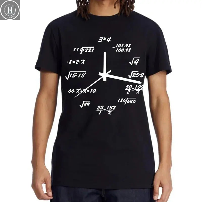Men's T-shirt 100% Cotton Casual Funny Math Clock Print Summer Loose O-neck T Shirt for Men Short Sleeve T-shirt Male Tops HALALZEN