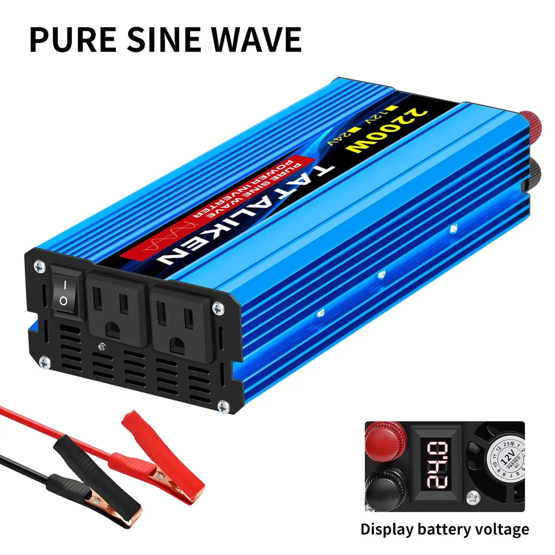 12V24V  To 110V AC Pure Sine Power Inverter 16000W 4000W  Power 60HZ  Converter Car Accessories Solar With LED And US Socket HALALZEN