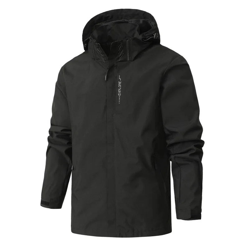 Spring Autumn Men's Lightweight Windproof Waterproof Jacket Outdoor Hiking Climbing Solid Color Long Sleeved Zipper Hooded Coat