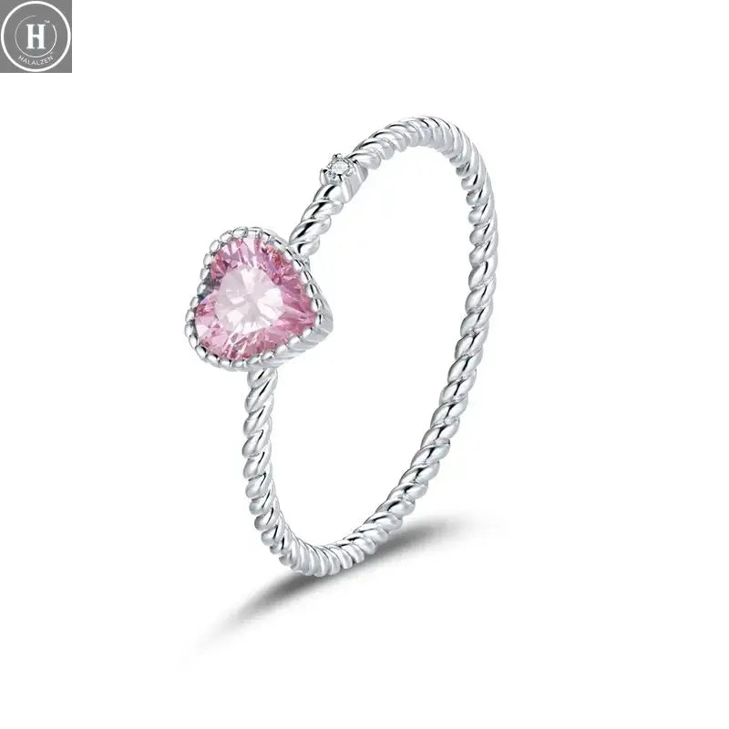 WOSTU European 925 Sterling Silver Simple Rings For Women Wedding Engagement Heart Rings With Zircon Original Female Jewelry HALALZEN