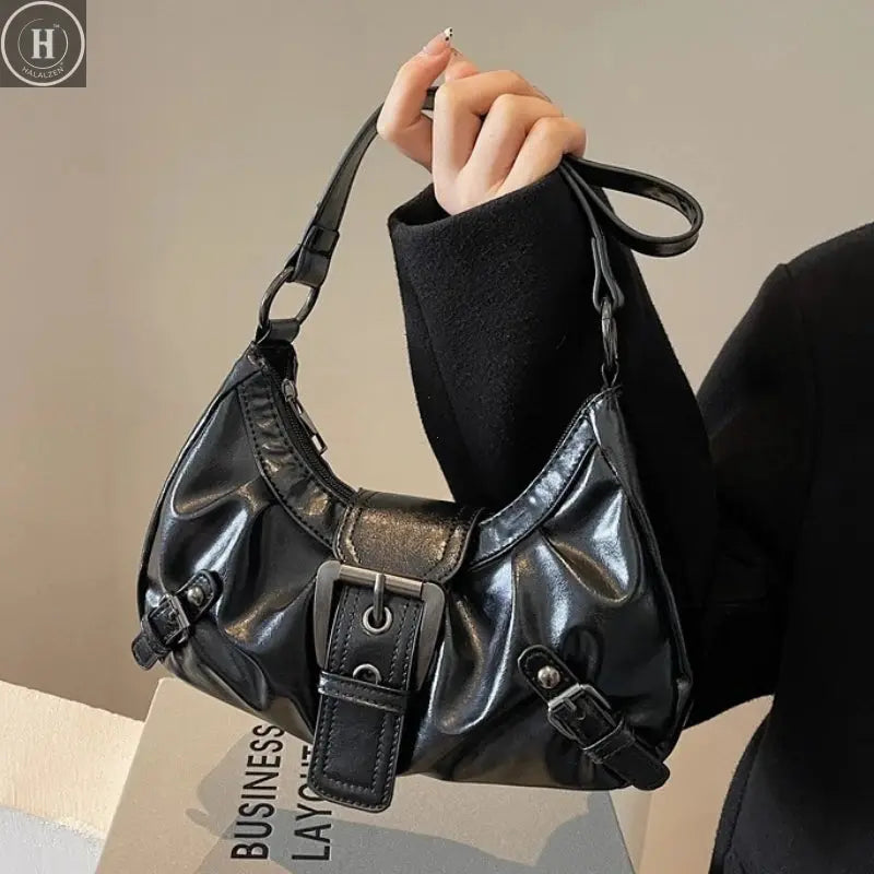 Y2K Retro Pleated Hobo Shoulder Bag for Women Hot Selling Maillard Style Underarm Bag Clutch Handbags for Travel Work Shopping HALALZEN
