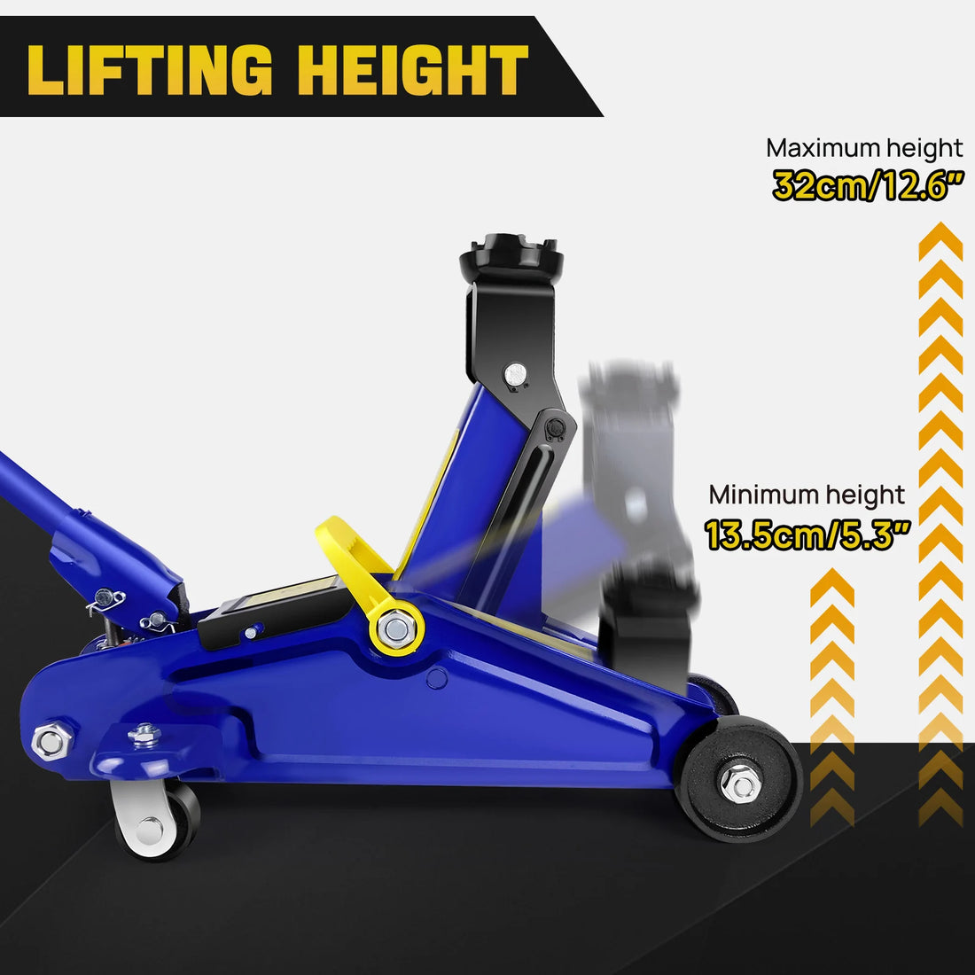 PRO. 2 Ton Hydraulic Trolley Steel Jack,Flat Lifting Height 135-320 mm, 360° Wheels Car Lifter Axle Stand for Workshop Home