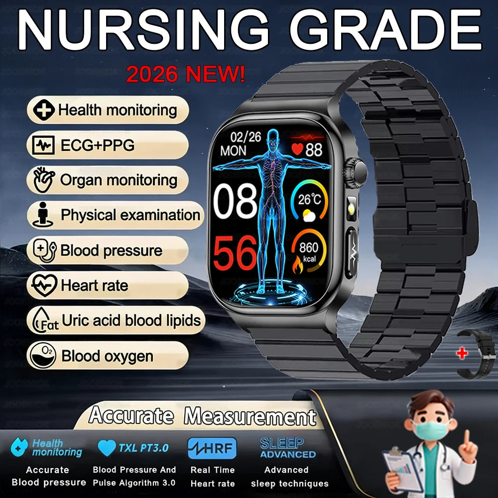 2026 Health Care Smart Watch Men Women BMI Analysis Uric Acid Blood Lipids Blood Pressure Monitoring BT Call AMOLED Smartwatch