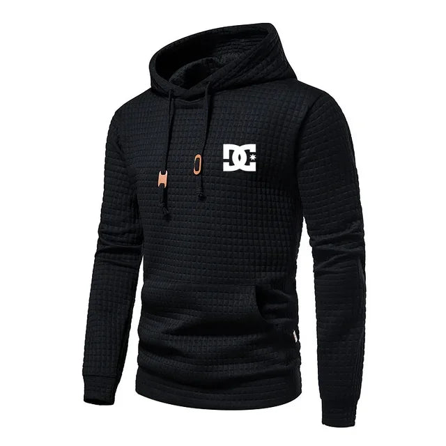 New Spring and Autumn Europe men DC letters printed casual large pocket hoodie jumper small plaid jacquard plus size