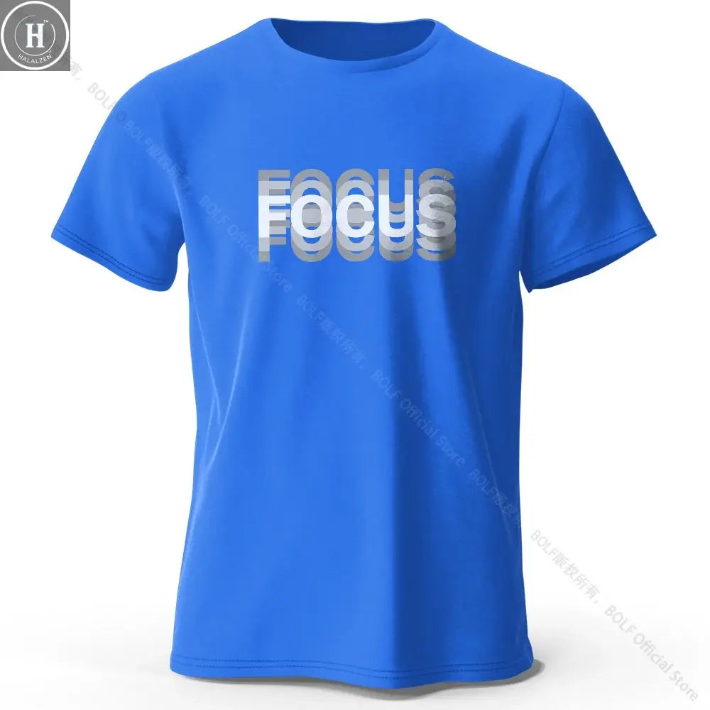 Focus Letter Minimalist Style 100% Cotton T-Shirt, Lightweight Round Neck Short Sleeve Tee, Perfect for Men & Women HALALZEN