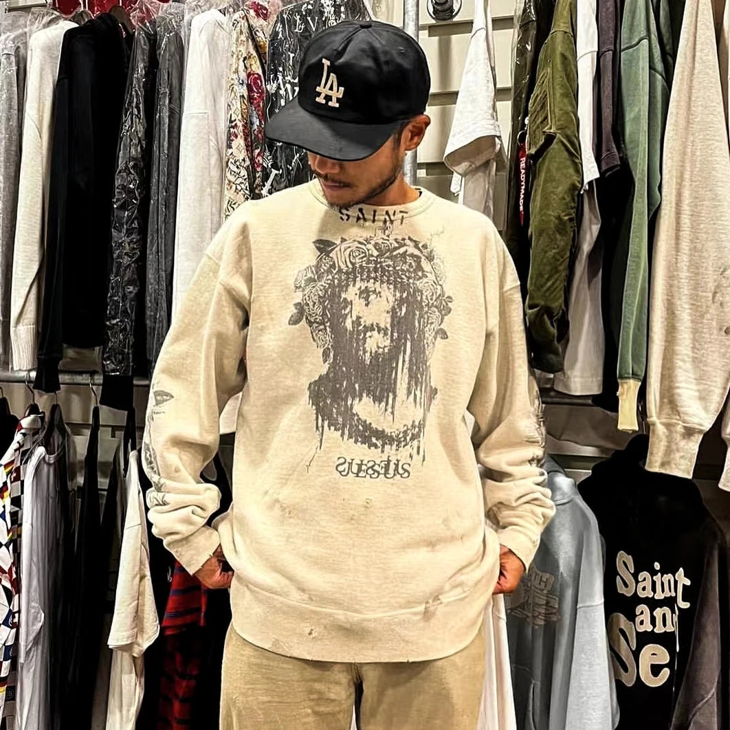 Washed Saint Jesus Hoodie Sweatshirt Men Women 1:1 Best Quality Oversize Vintage Pullovers Crewneck