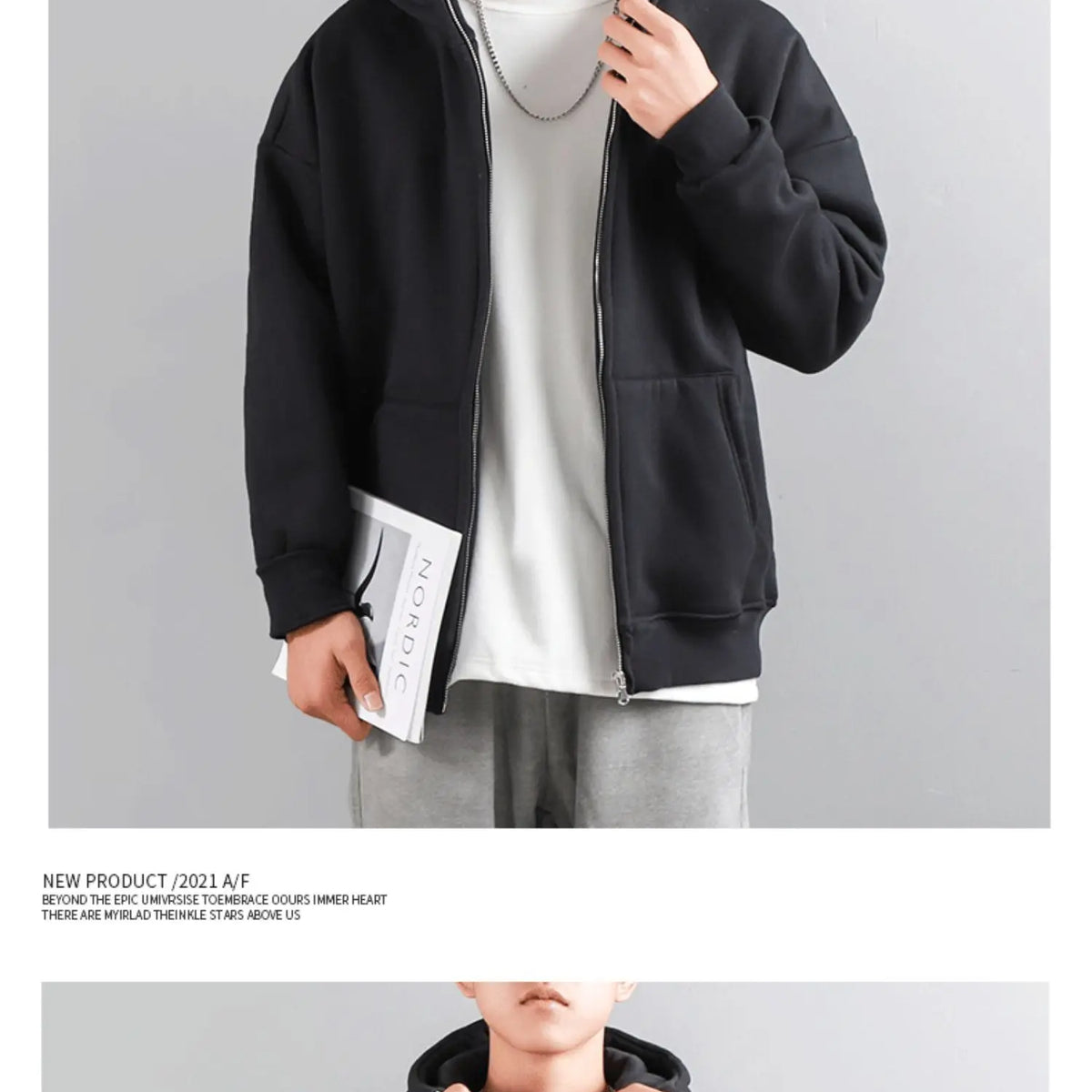 Dukeen Winter Hoodies for Men with Fleece Thicken Warm Zip-Up Hooded Shirt Casual Solid Color Woman Clothing White Black Coat