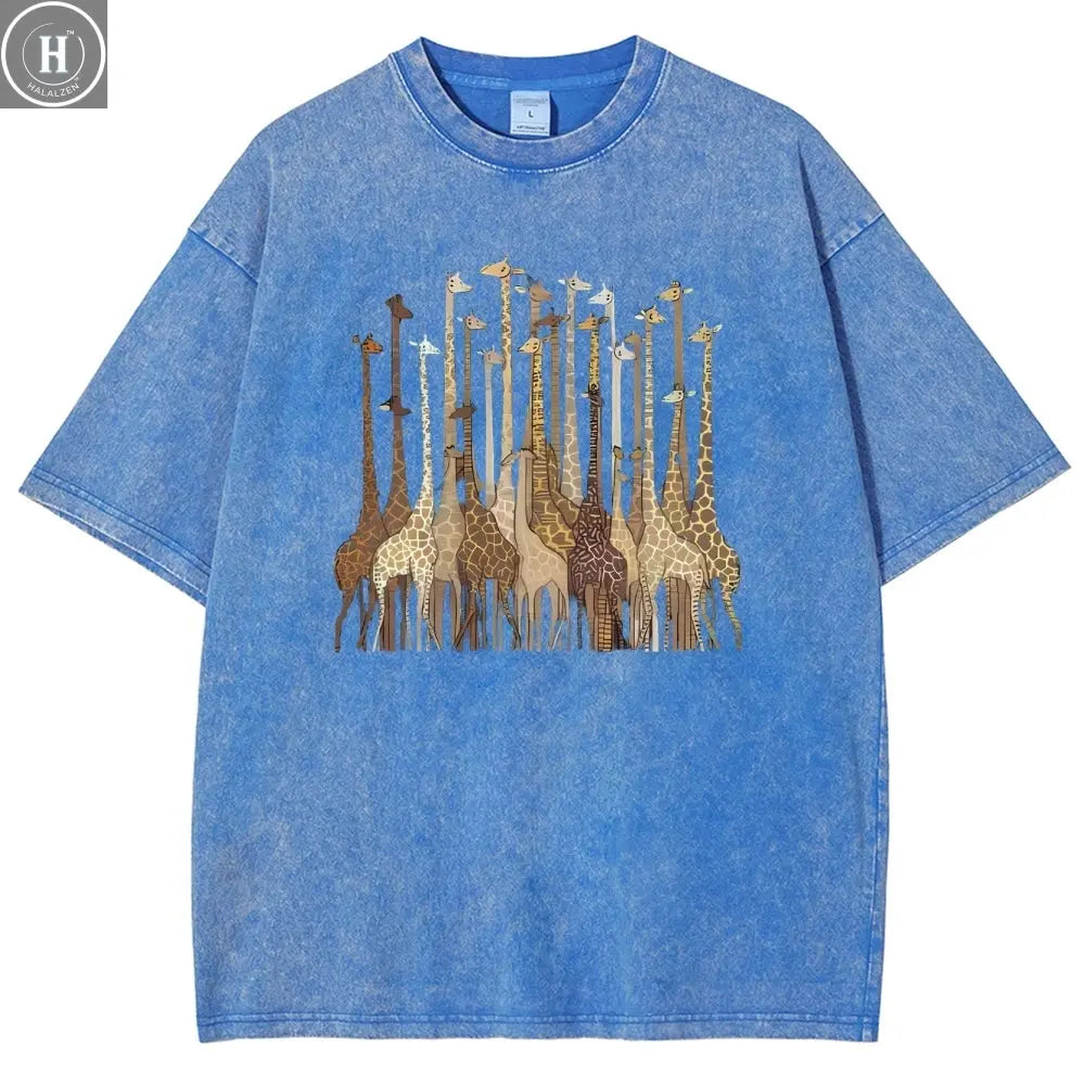 100% Cotton Women's T-Shirt High Quality Soft Cartoon Funny Giraffe Print T-Shirt Custom T-Shirt Daily Wear Clothing HALALZEN