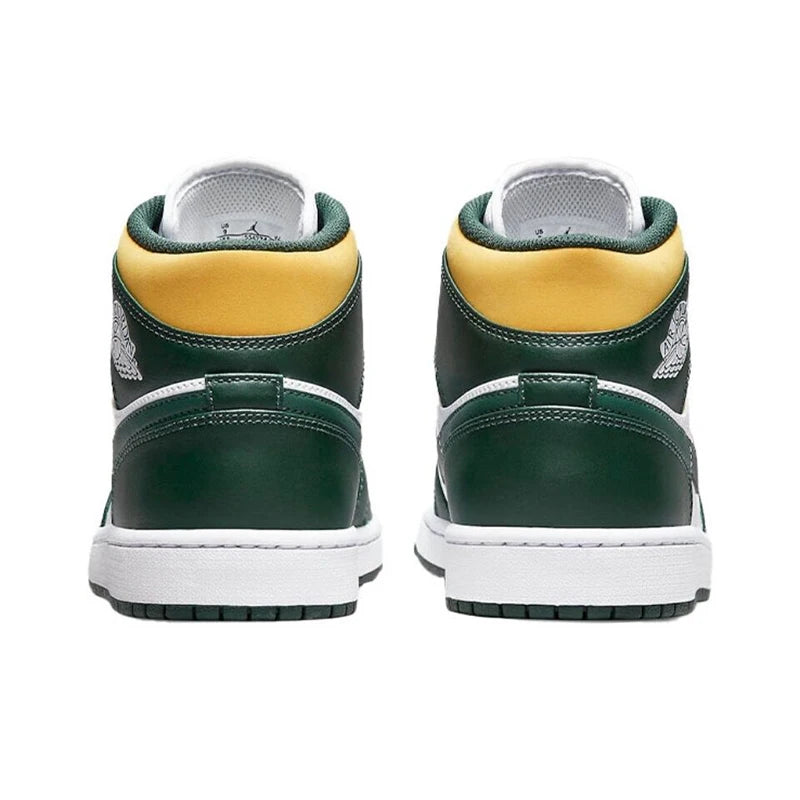 Original Air Jordan 1 Mid Seattle Supersonics High Top Retro Basketball Shoes Men's White Green Yellow Sneakers