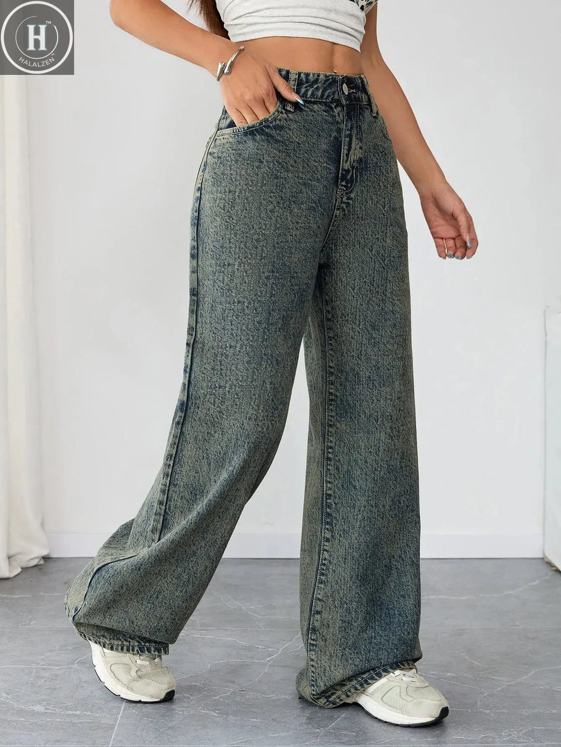 Elegant Plus Size Flowy Denim Pants for Women High Waist Loose Wide Leg Jeans Fashion Casual Outfit Comfortable Fit Clothing Halalzen UK