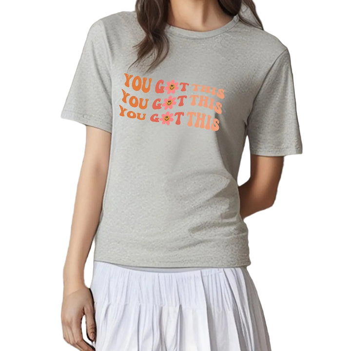 Women's Inspirational "You Got This" Flower Print T-shirt Short Sleeve Loose Casual Motivational Top Positive Boho Style