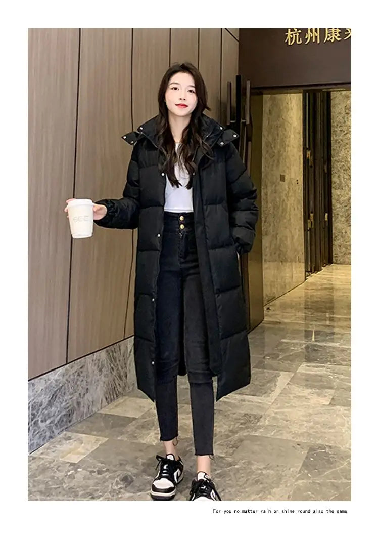 Long Down Jacket Women Waterproof Hooded Coat 2024 Winter New Loose Girls' Jacket Multi-Color Thick Windbrake Down Coat