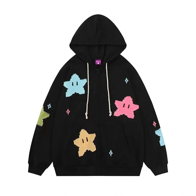 American Star Embroidery Loose Zipper Sweatshirts Autumn New Casual Long Sleeves Women Hoodie Coat High Street Trendy Y2k Jacket
