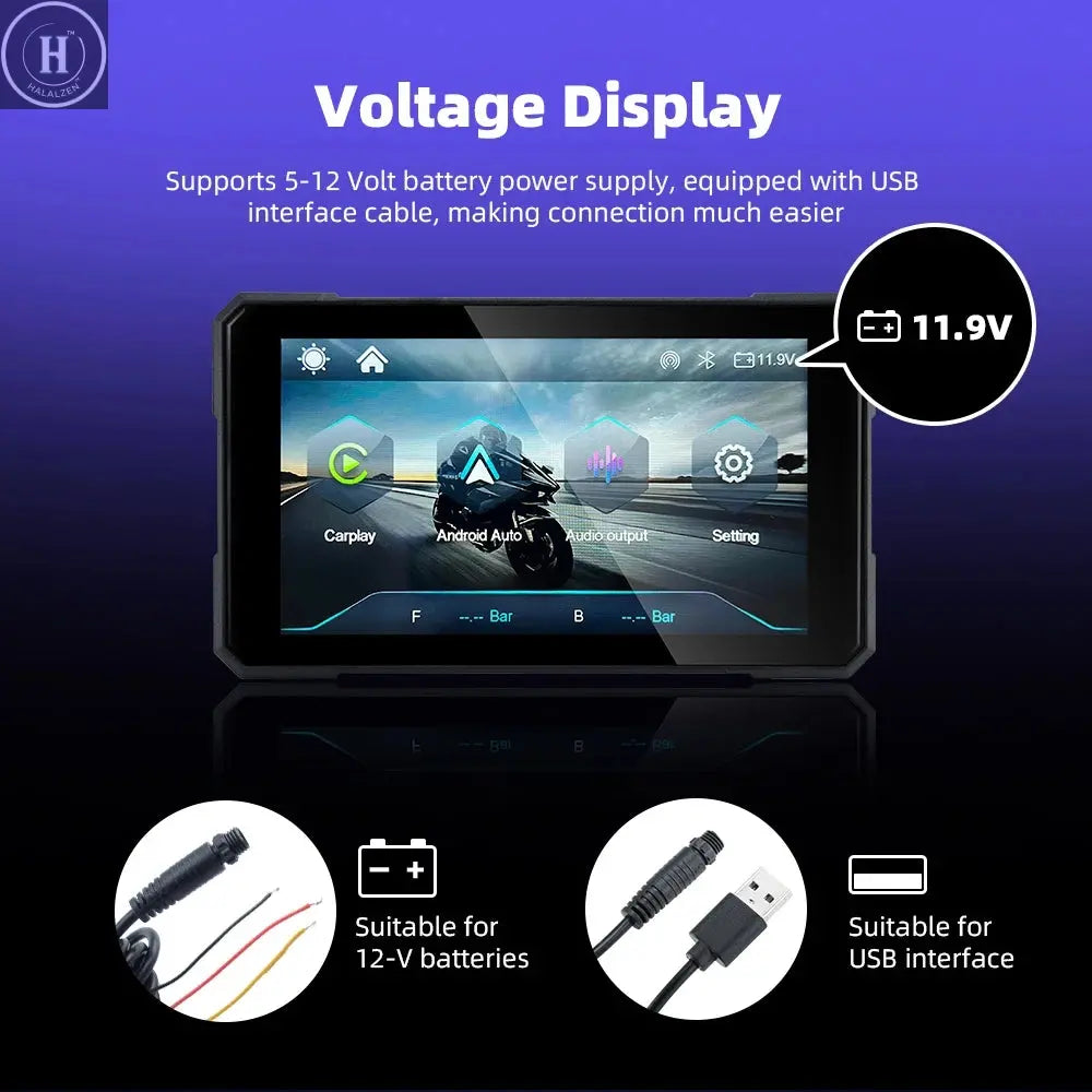 EKIY Wireless CarPlay Moto Android Auto 5.0 inch Portable Digital Dashboard Motorcycle Navigation GPS Removable Display Screen HALALZEN