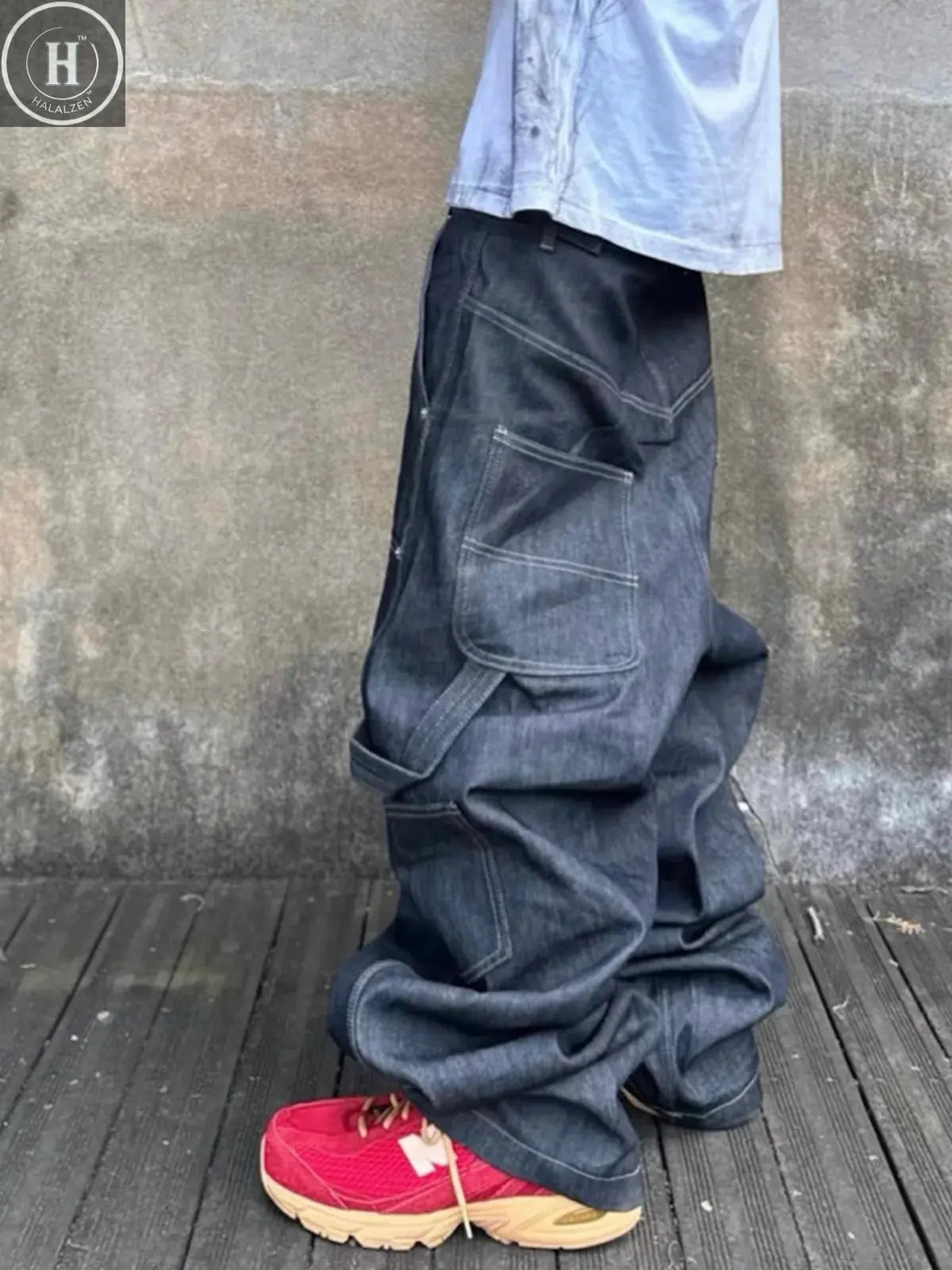 MIJKO Straight Blue Jeans Workwear Multi Pocket Embroidery Original Cow Trousers Comfortable Silhouette for Men and Women HALALZEN