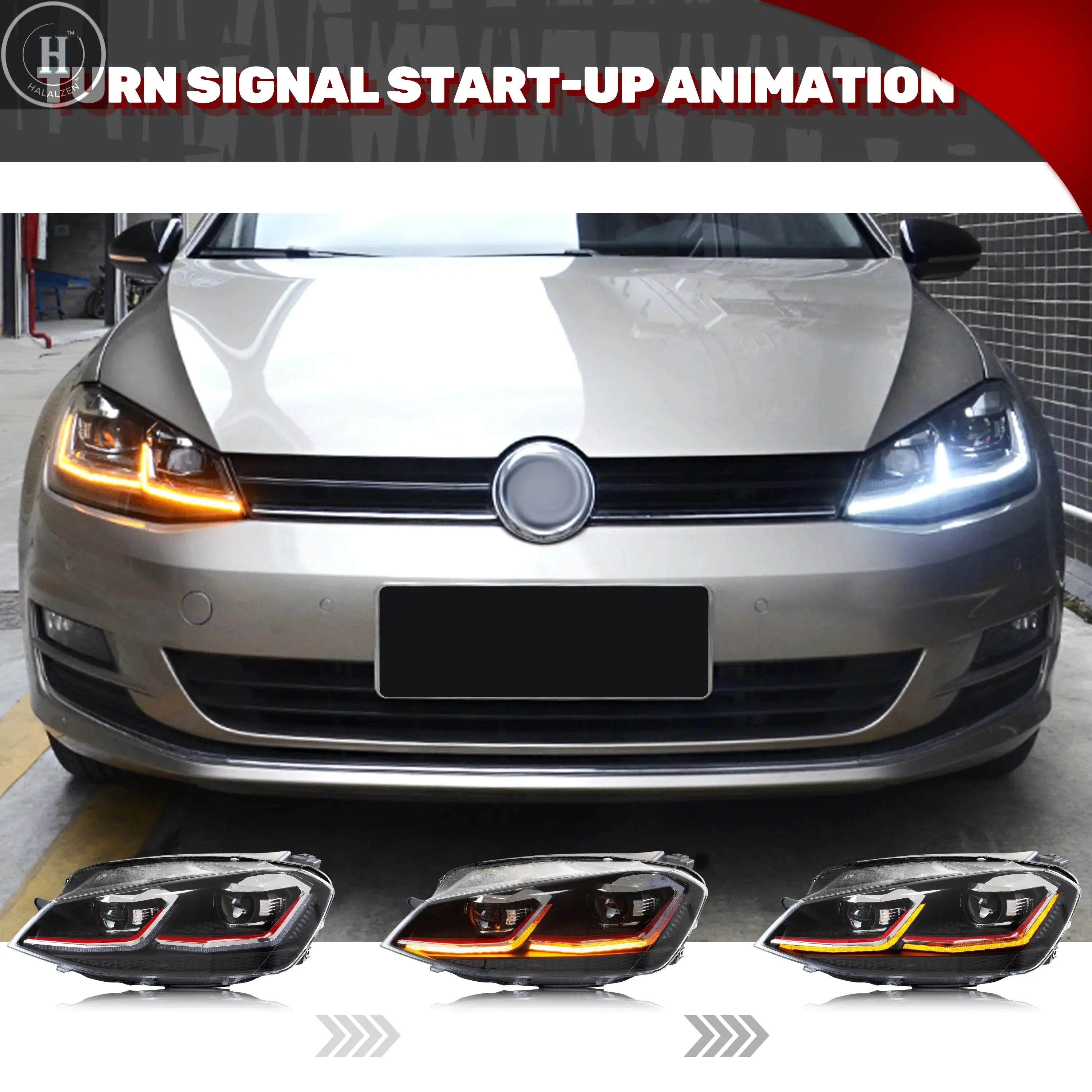 LED Headlights for Volkswagen VW Golf 7 MK7 VII 2013-2017 Sequential Turn Signal Front Lamps Assembly Not Fit GTI & Xenon Model HALALZEN