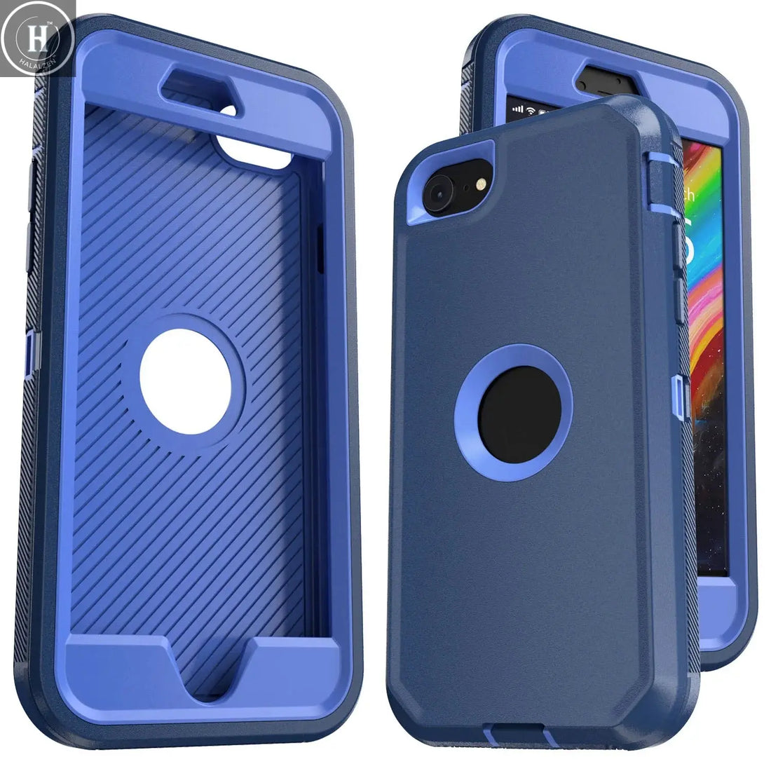 Blue Phone Case For iPhone SE 3rd (2022) For iPhone SE 2nd (2020) Heavy Duty Shockproof Rugged 3-Layers Hard Cover Halalzen UK