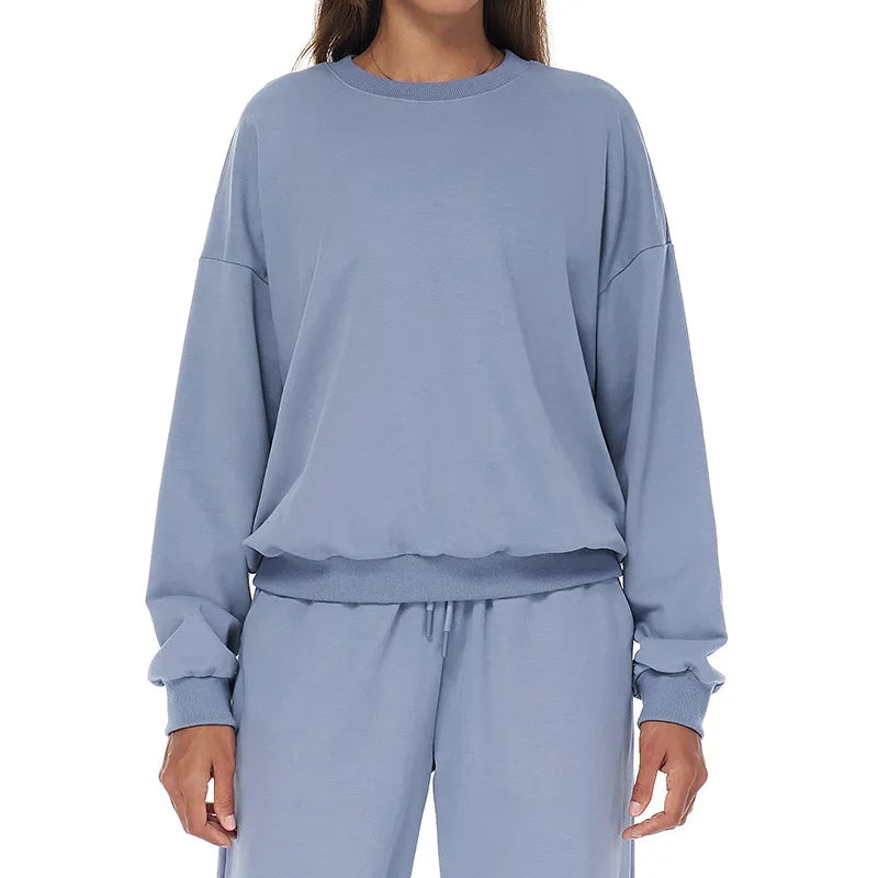 Autumn Winter New Sports Hoodie Loose Casual Round Neck Long Sleeved Fitness Top Fashion Running Versatile Pullover for Women