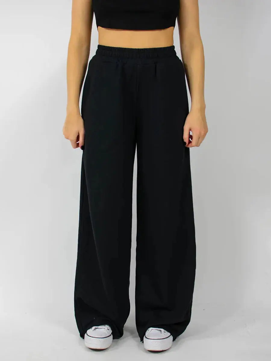 Women s High Waist Wide-Leg Pants in Solid Color Elastic Waistband Loose Fit Casual Fall Sweatpants with Straight Bottoms Halalzen UK