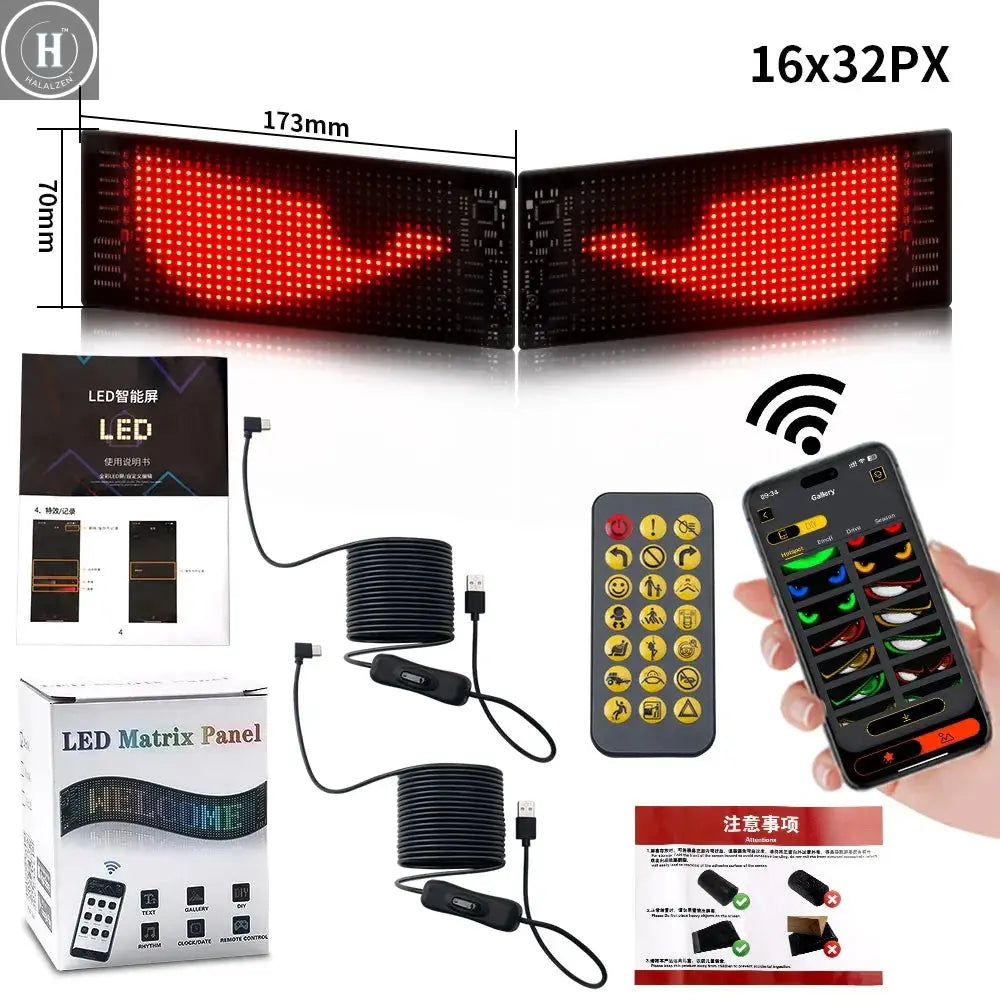 2PCS Devil Eyes Light Car Window Flexible LED Display Screen Matrix Pixel Panel Demon Dynamic Eye Light For Car Truck Windshield HALALZEN