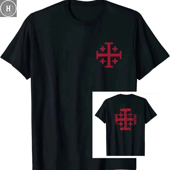 2026 Knight's Temporary Jerusalem Cross Kingdom Men's T-shirt Short Sleeve Casual Cotton Printed Round Neck Summer T-shirt HALALZEN