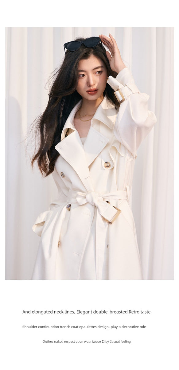 Fall New Arrival Korean Simple Casual Wind Tencel Cotton Wool Loose Mid Length Long Length Trench Coat Outwear Women