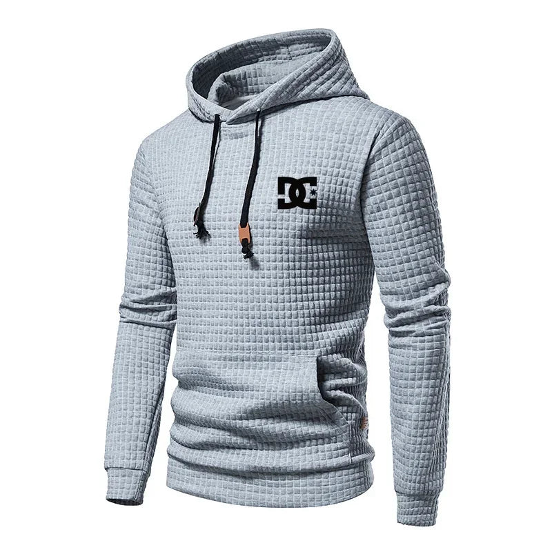 New Spring and Autumn Europe men DC letters printed casual large pocket hoodie jumper small plaid jacquard plus size