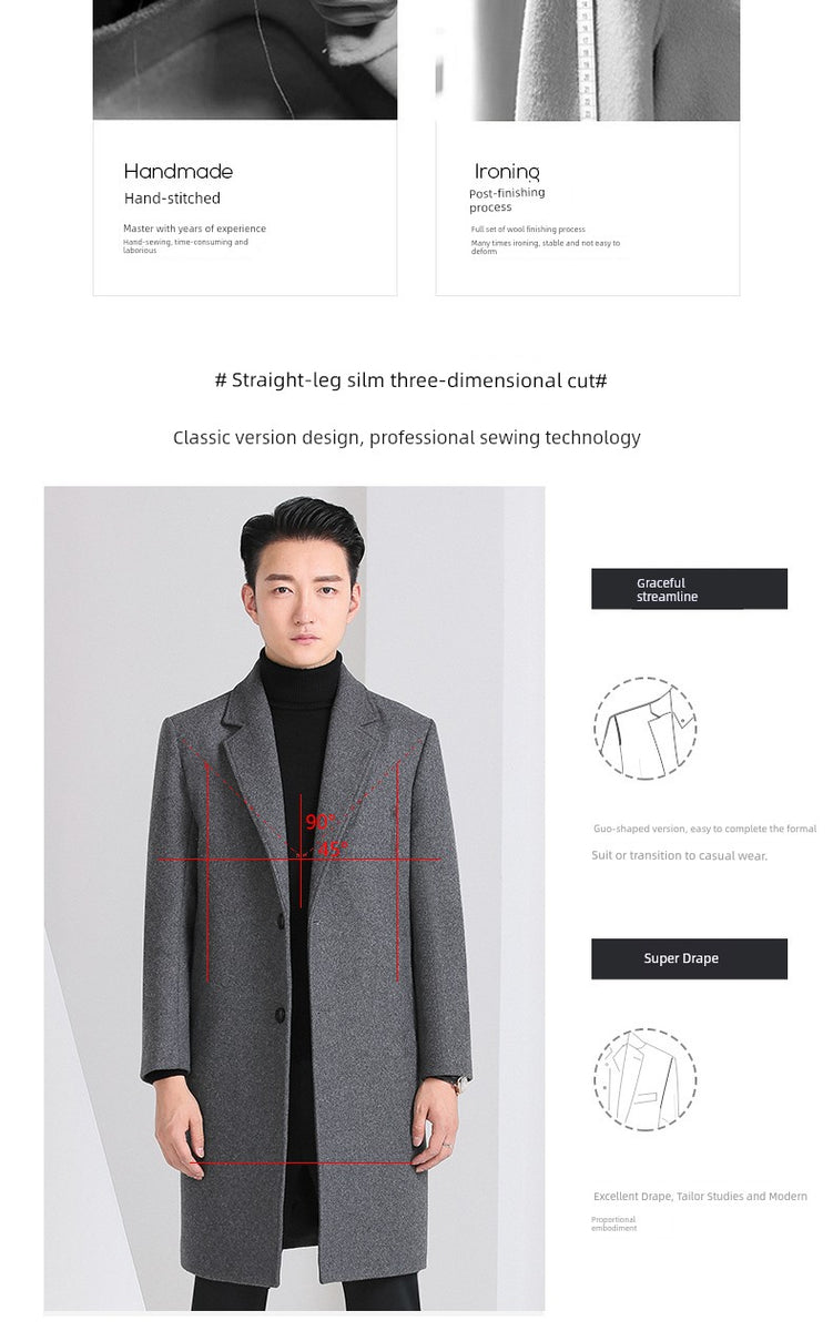 Hengyuanxiang Woolen Coat Men's 2023 Winter New Arrival Thickened Cashmere Mid Length Long Length Trench Coat Woolen Outwear Tide