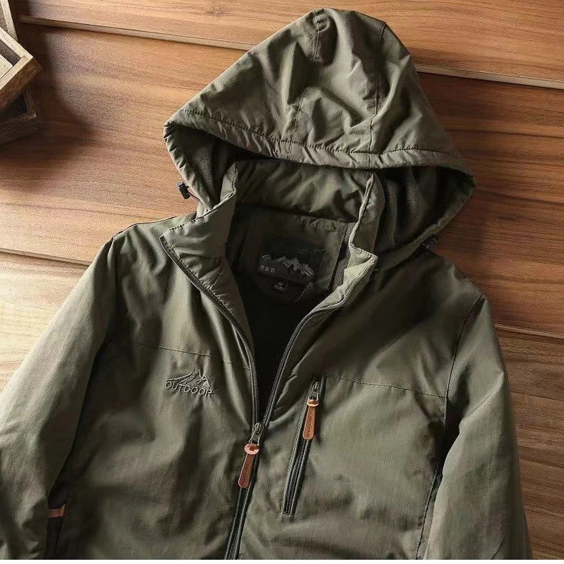 Waterproof Fleece Lined Warm Jacket Outdoor Hiking Trekking Jacket with Hood Spring Autumn Windbreaker Hooded Jacket Mens Coats