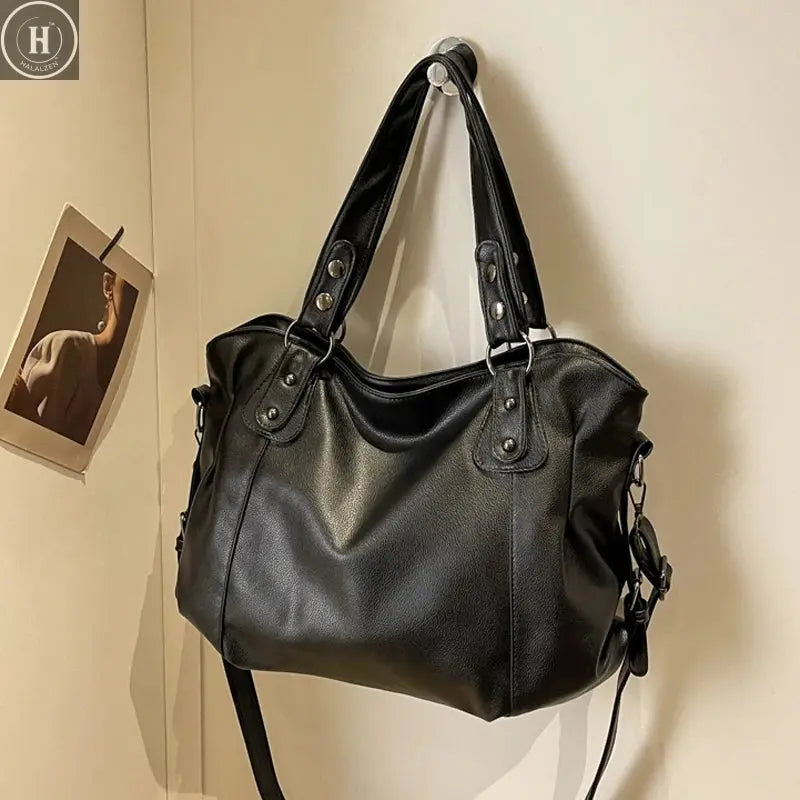 Ladies Large Capacity Brand Handbag Pu Leather Women's Retro Tote Bag Korean Fashion Shoulder Bag Winter White Zipper Handbag HALALZEN