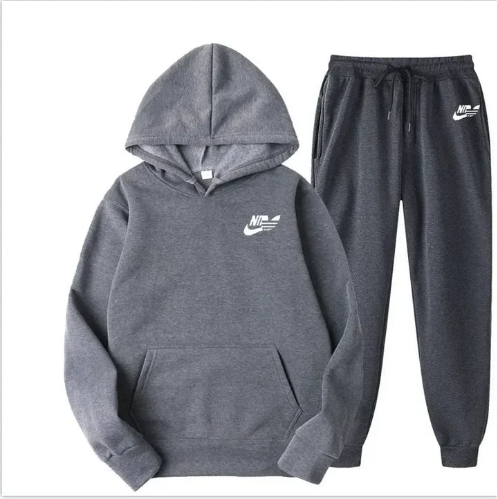 Winter Hoodie Sets Men Fashion Fleece Red Hoodies Black Brand Pants Casual Jogger Suit Tracksuit Sweatshirt