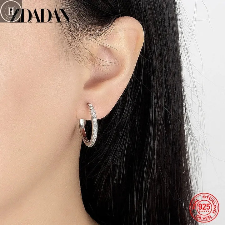 ZDADAN 925 Sterling Silver 8/12/16/20mm Zircon Hoop Earrings For Women Fashion Jewelry HALALZEN