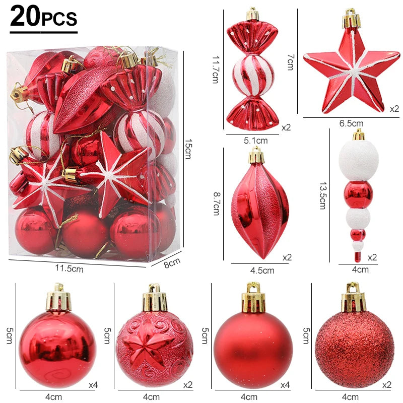 29/20Pcs Christmas Tree Balls Hanging Pendant Candy Cane Pine Cone Ornament Set Christmas Home Decoration 2024 Navidad New Year