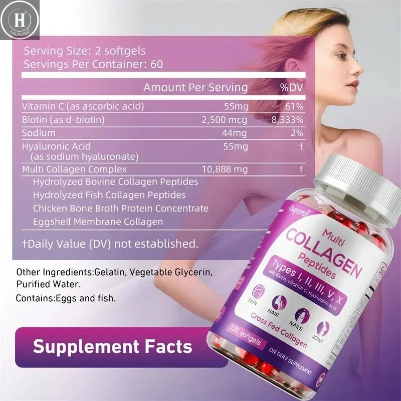 Collagen Peptides - Nourishes The Skin, Slows Down Aging, Promotes Healthy Hair, Strong Nails, and Improves Intestinal Digestion HALALZEN