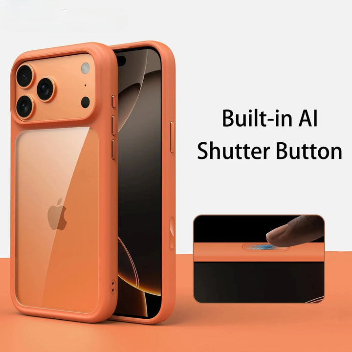 Luxury Orange Matte Transparent Phone Case For iPhone 17 Pro Max 17Pro 17 Metal Buttons Skin Feel Shockproof Protective Cover