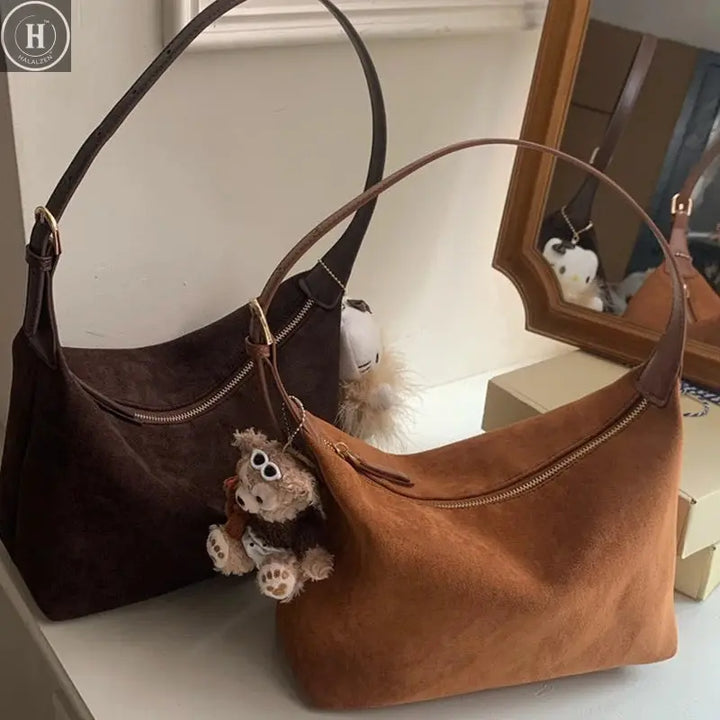 FW New Styles Vintage Women's Bag Chamois Leather Shoulder Bag Simple Commuting Crossbody Bag Hobo Bag For Women Shopping HALALZEN